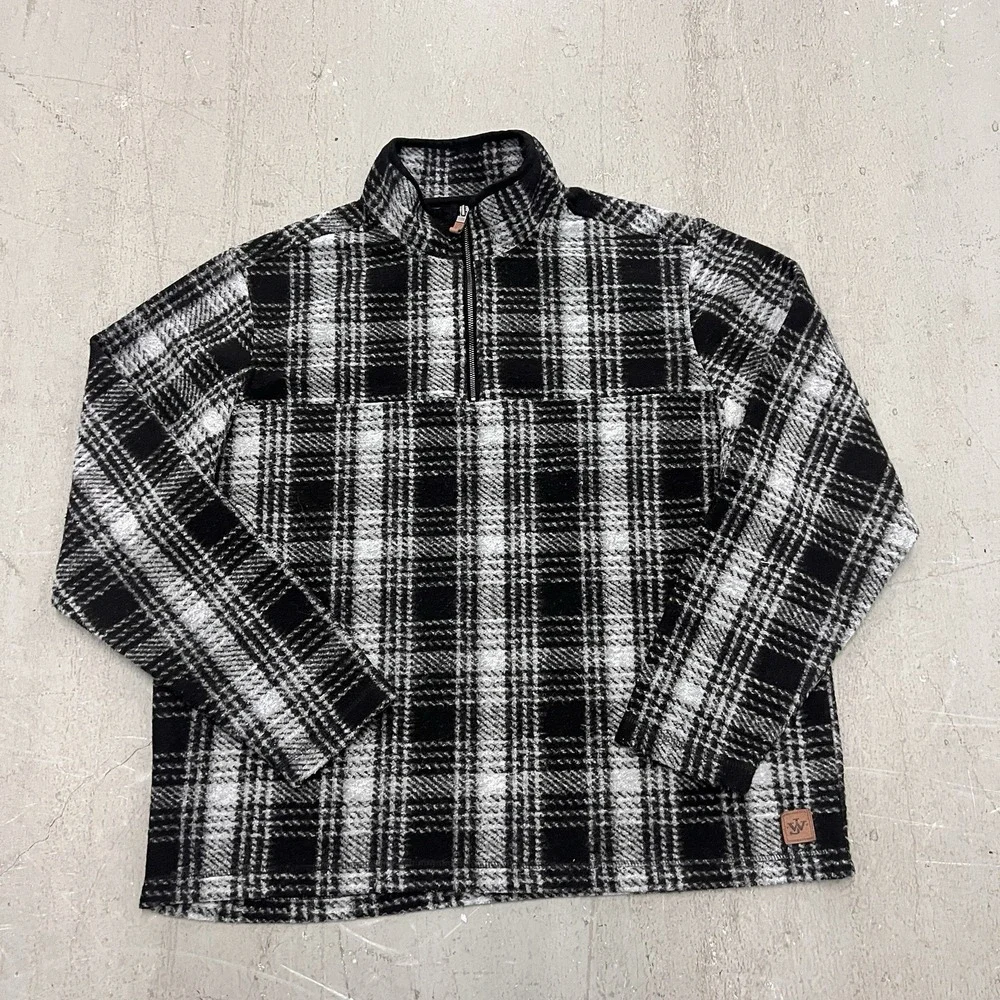 John Wayne Stock & Supply 1/4‎ Zip Pullover Sweater Black Gray Mens XL Western